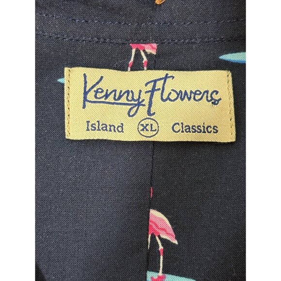 Kenny Flowers Shirt Island Classics Button-Up Blue Pink Flamingo Print Mens XL - Picture 3 of 7